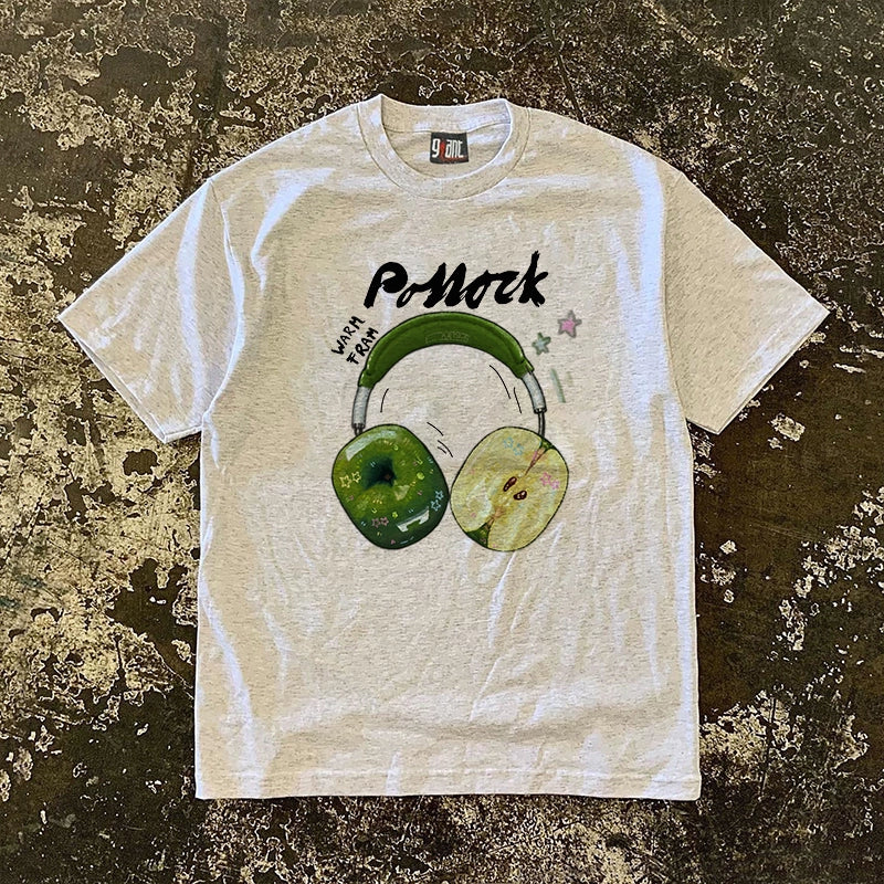 Green Apple Headphones Graphic T-shirt