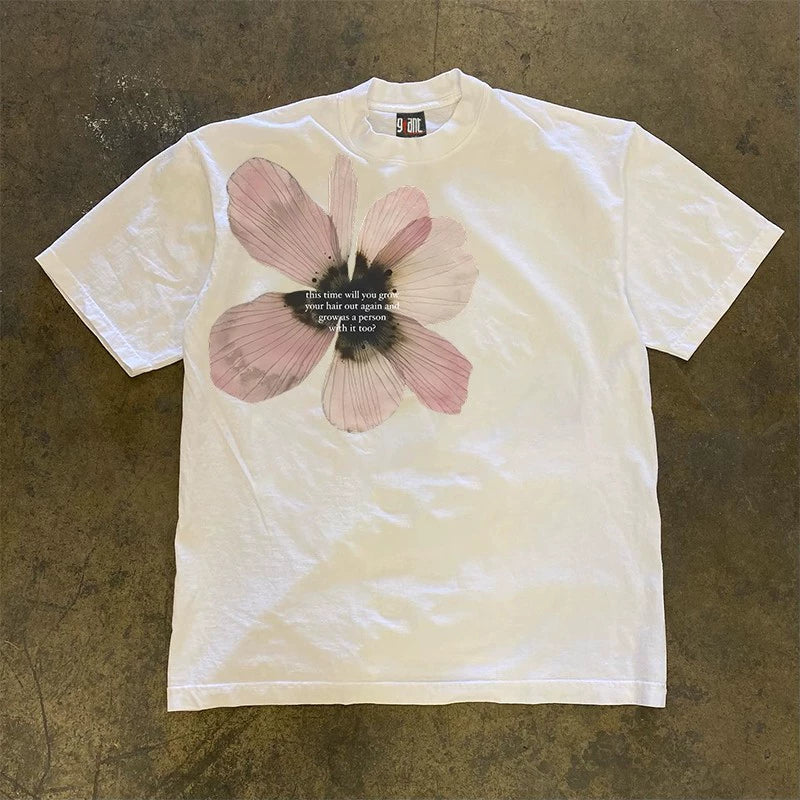 Pink Flower Graphic T-shirt with Quote