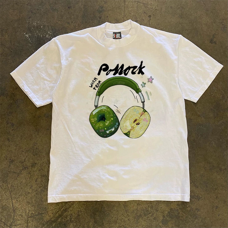 Green Apple Headphones Graphic T-shirt