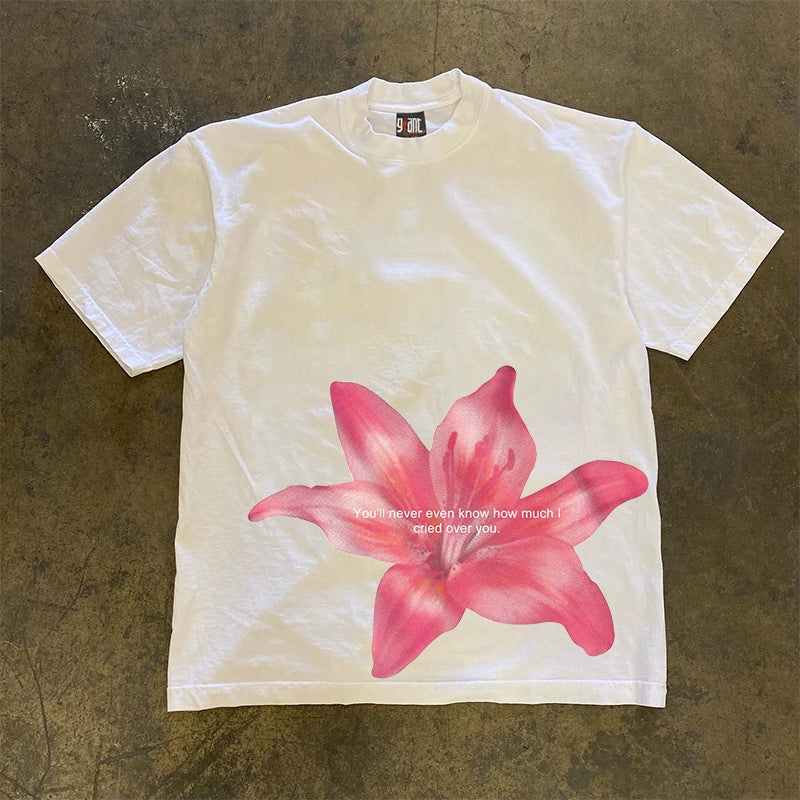 Pink Flower Graphic T-shirt with Quote