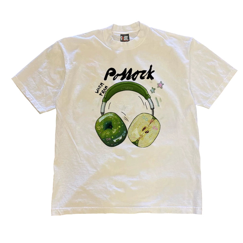 Green Apple Headphones Graphic T-shirt