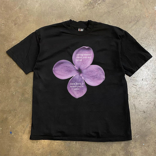 Purple Flower Graphic T-shirt with Quote
