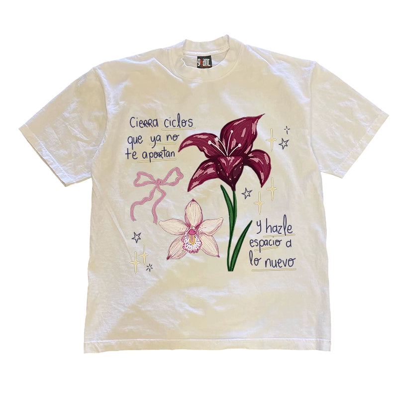Bow Flower Graphic T-shirt with Quote
