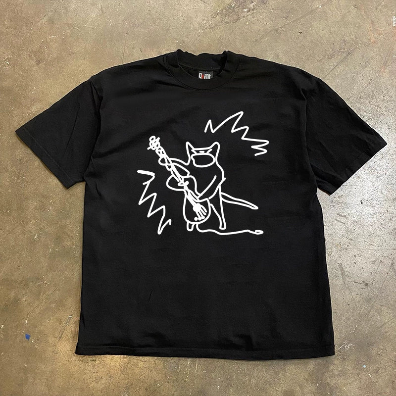 Cat Playing Guitar Graphic T-Shirt