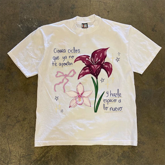 Bow Flower Graphic T-shirt with Quote