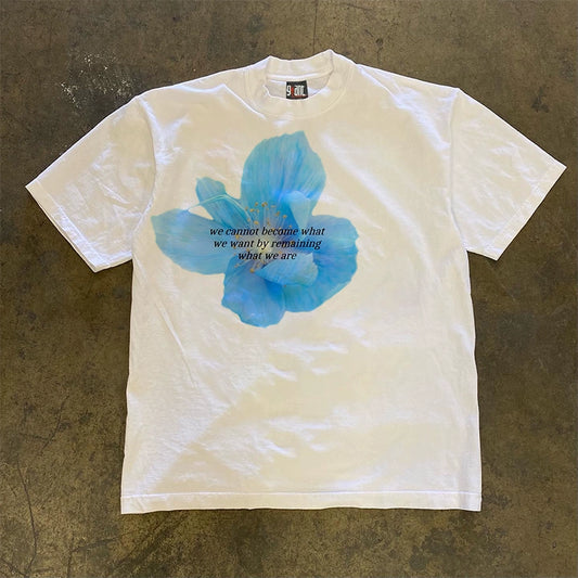 Blue Flowers Graphic T-shirt with Quote
