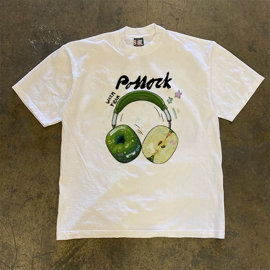 Green Apple Headphones Graphic T-shirt