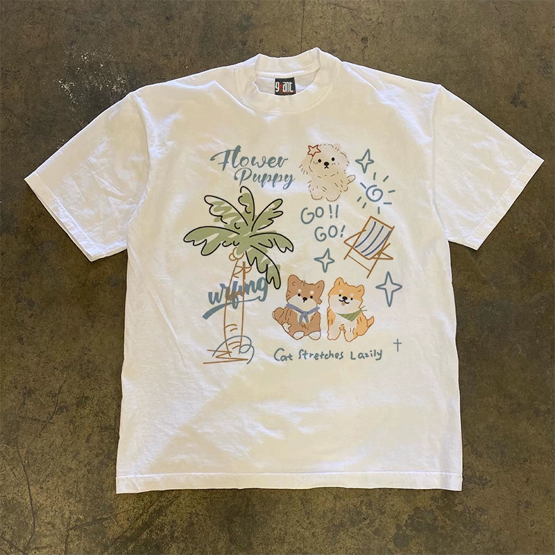 Cheerful Puppy Retro Graphic T-shirt