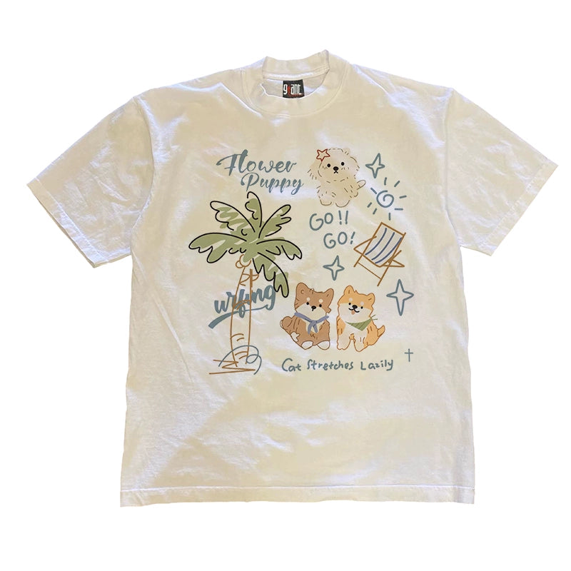 Cheerful Puppy Retro Graphic T-shirt