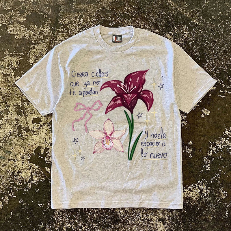 Bow Flower Graphic T-shirt with Quote
