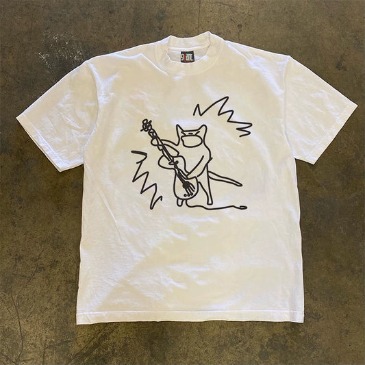 Cat Playing Guitar Graphic T-Shirt